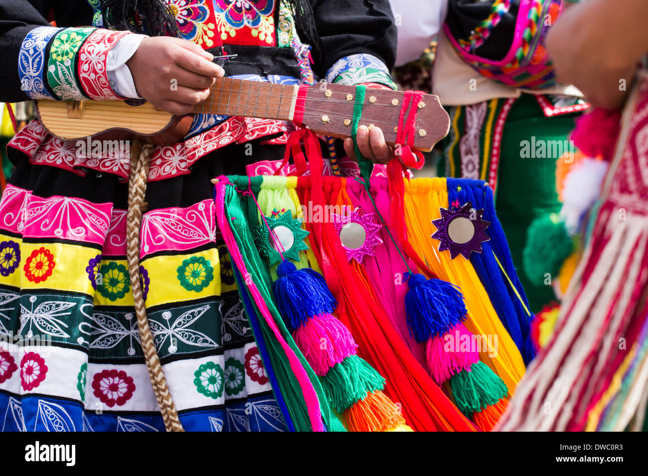 Peruvian dancers at the parade in Cusco. - Stock Image
