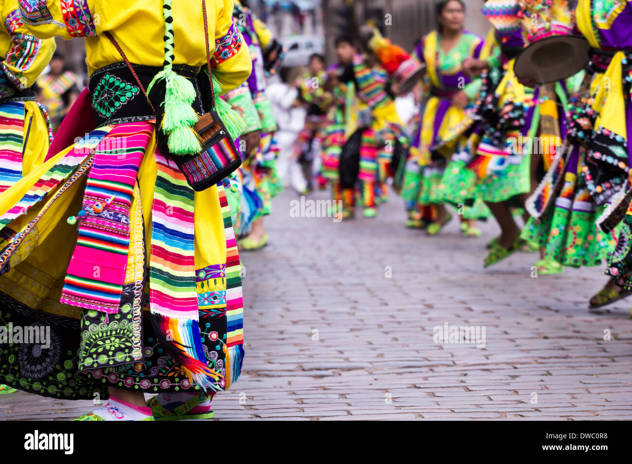 Peruvian dancers at the parade in Cusco. - Stock Image