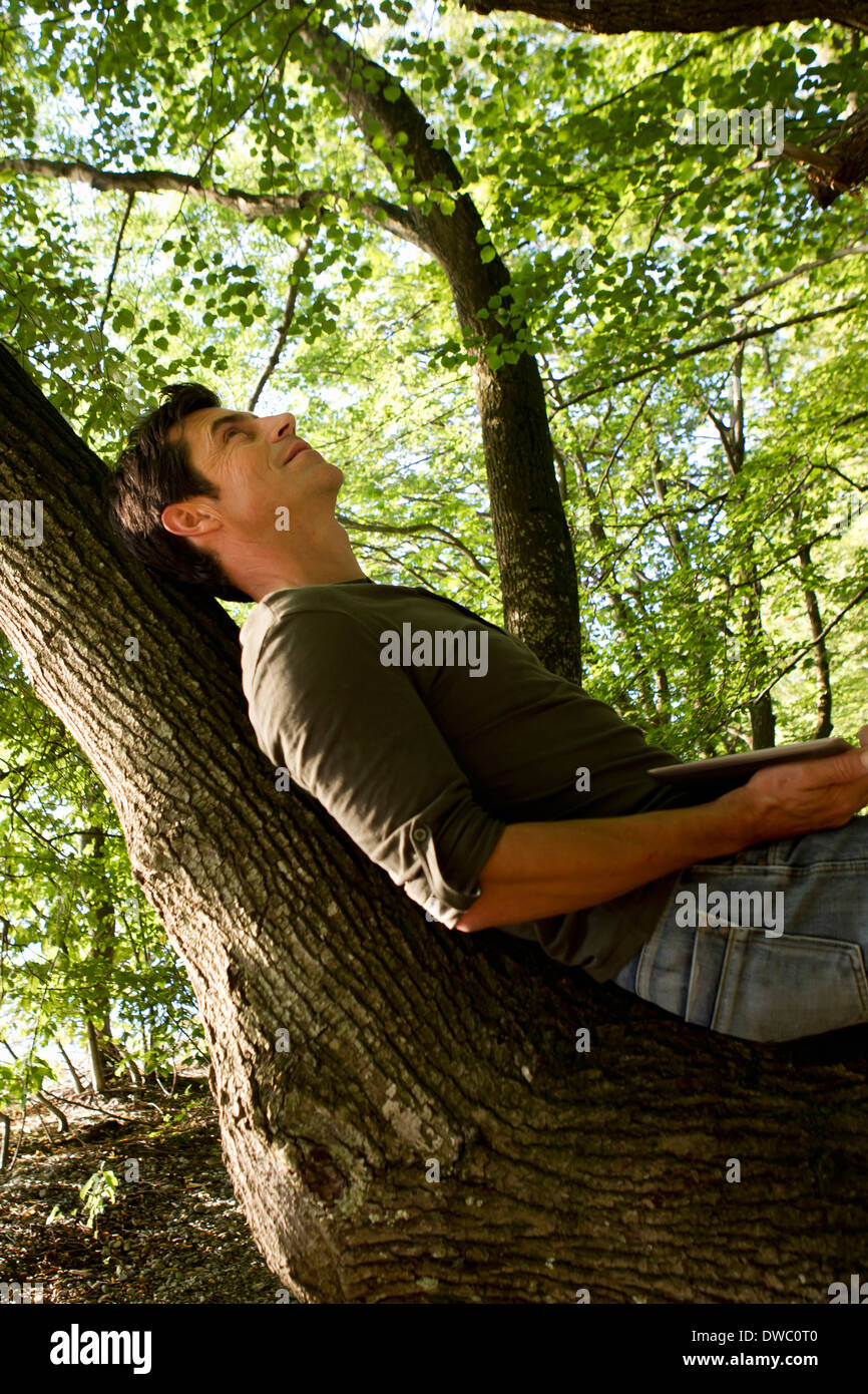 Mature man reclining on tree hi-res stock photography and images - Alamy