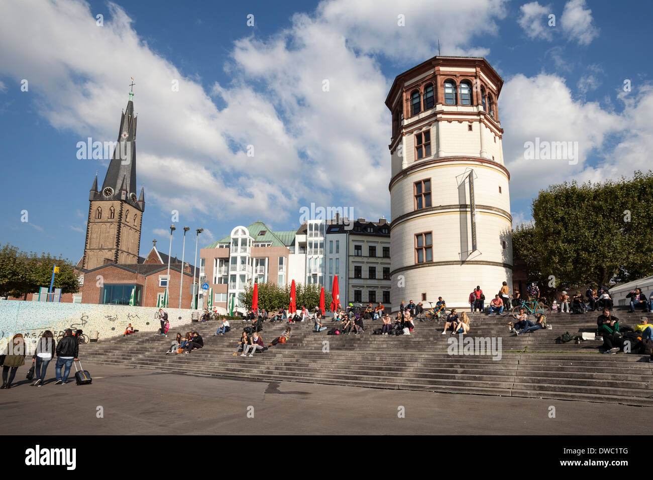 Germany, North Rhine-Westphalia, Duesseldorf, Burgplatz, Castle Tower, Shipping Museum, Lambertus Church Stock Photo