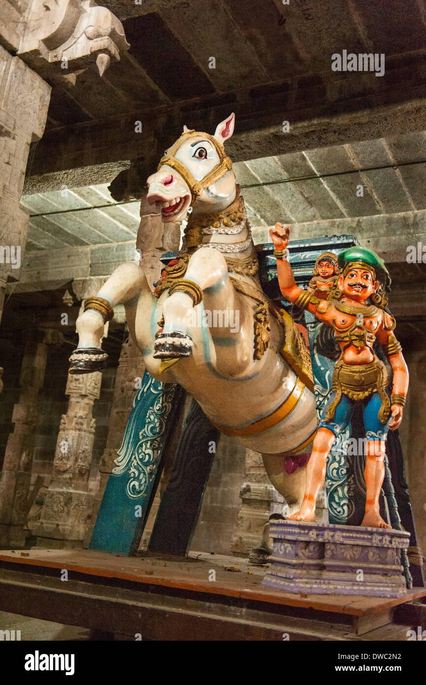 India Tamil Nadu Kanchipuram Sri Ekambaranathar Ekambareswarar Temple Temples Shiva Hindu 6th century parade float carriage float figure horse man Stock Photo