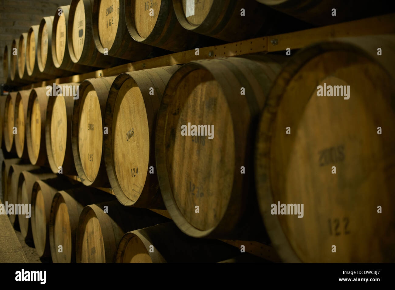 Stack of Scottish whisky barrels Stock Photo