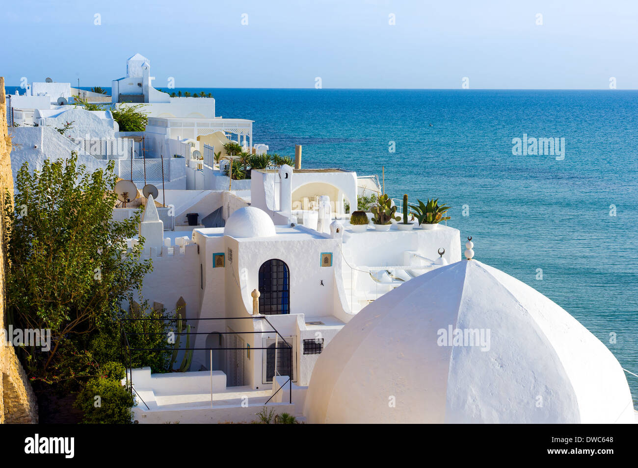 North Africa, Tunisia, Cape Bon, Hammamet. Typical white houses of the