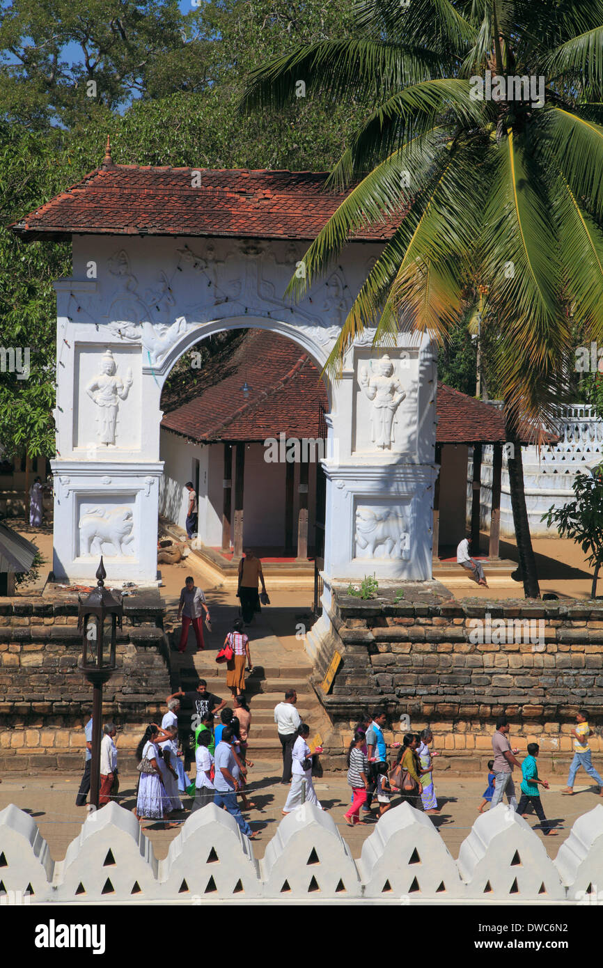 Sri Lanka; Kandy; Natha Devale Shrine, gate, people, Stock Photo