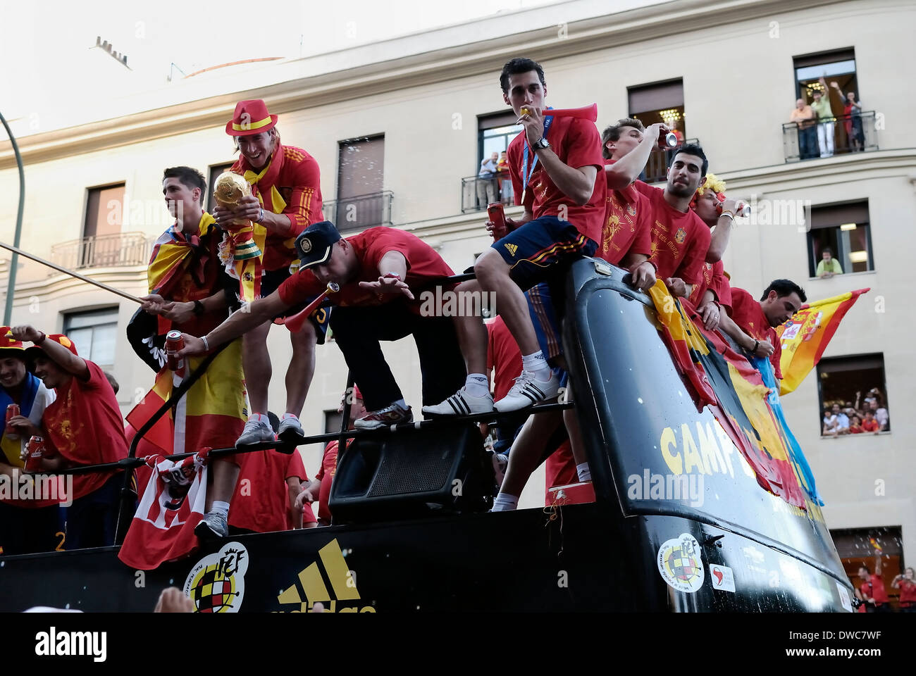 National Soccer Team of Spain in the World Cup South Africa 2010. Reception at Madrid, Spain. Stock Photo