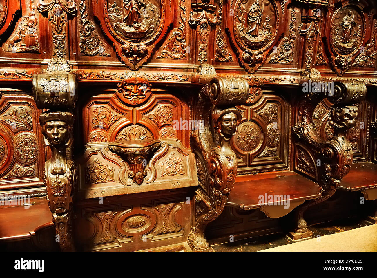 Detail of the choir stalls of the cathedral of Cordoba. XVIII Century. Baroque. Stock Photo