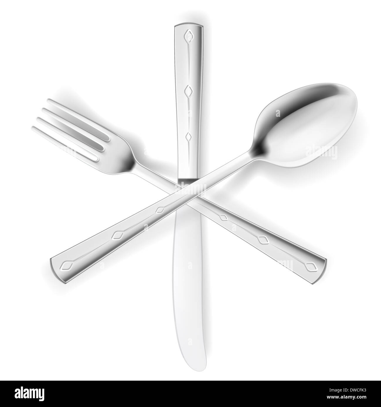 Crossed fork, spoon and knife. Illustration on white Stock Photo Alamy
