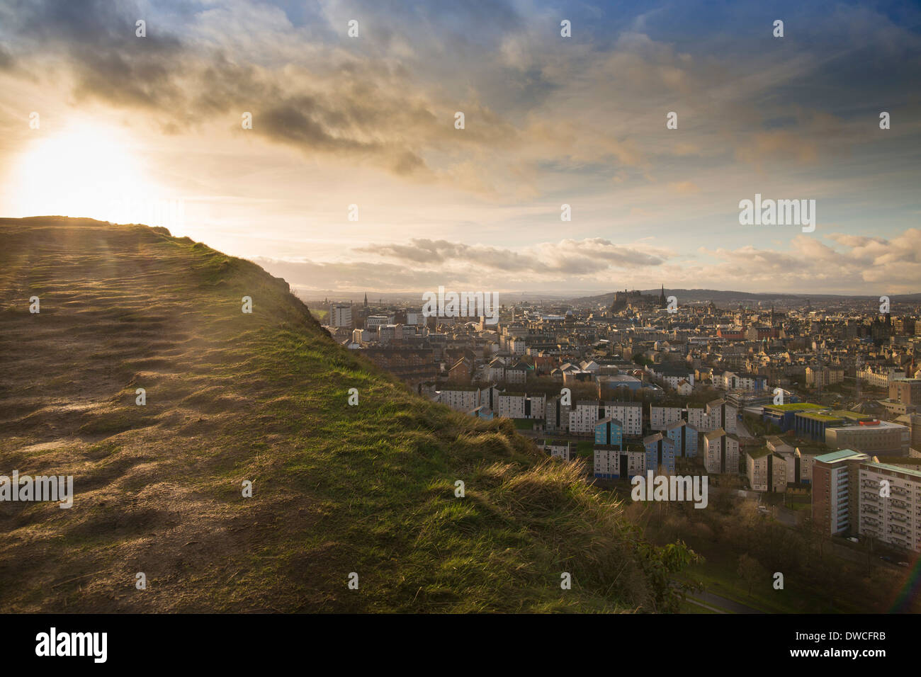 View of the City of Edinburgh from Salisbury Crags Stock Photo