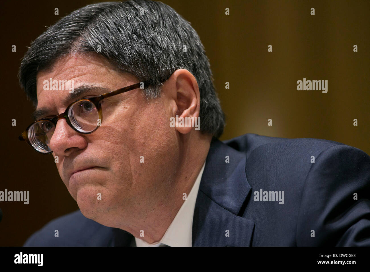 Washington DC, USA. 5th March 2014. Treasury Secretary Jack Lew testifies before the Senate Finance Committee during a hearing on the President's FY2015 Budget in Washington, D.C. on March 5, 2014. Credit:  Kristoffer Tripplaar/Alamy Live News Stock Photo