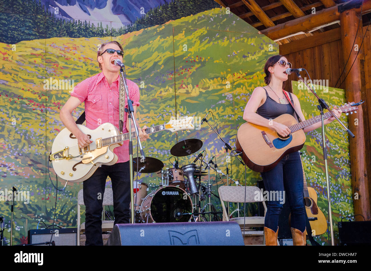Canadian alt rock group Whitehorse perform at the Canmore Folk Music Festival, Alberta, Canada Stock Photo
