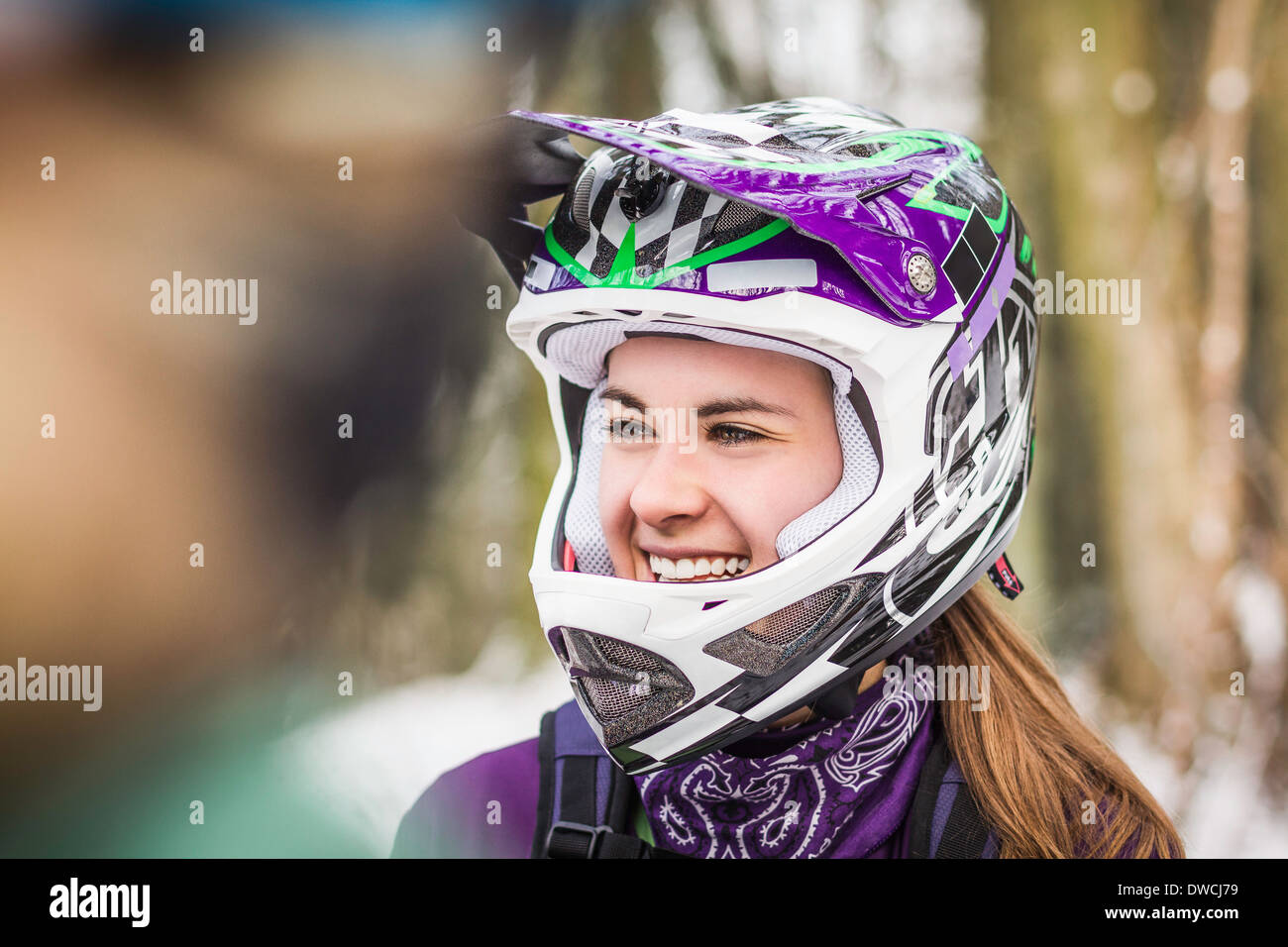 Female cyclist on bicycle taking hires stock photography and images