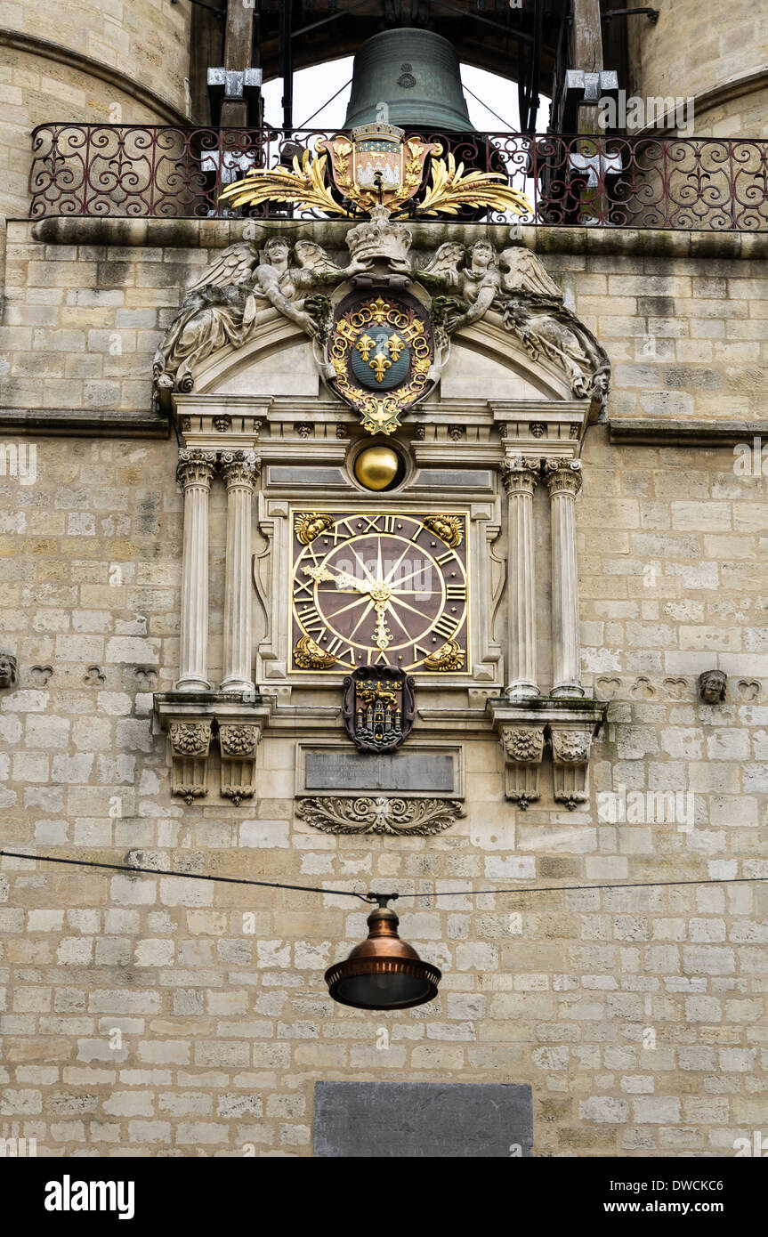 Clock on the medieval tower in Bordeaux. France Stock Photo Alamy