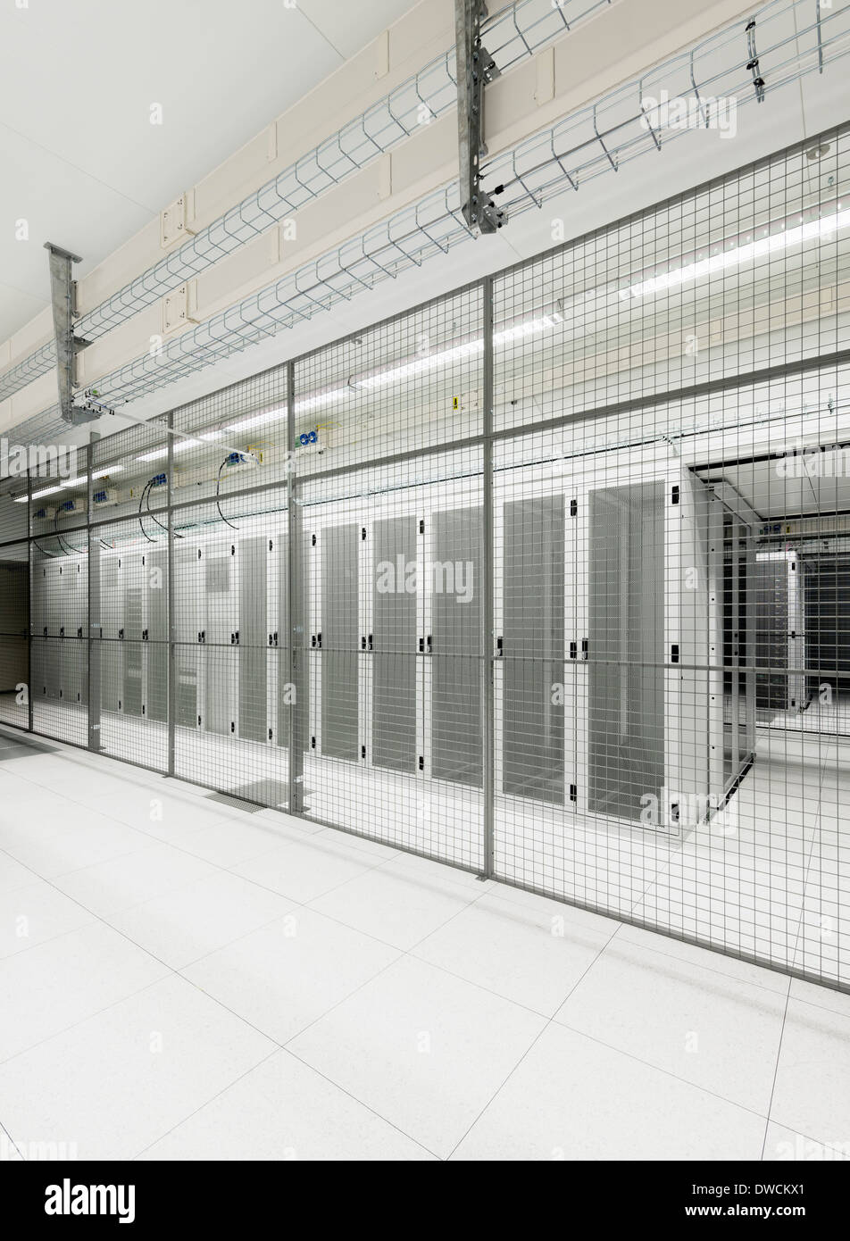Fenced off section in data storage warehouse Stock Photo