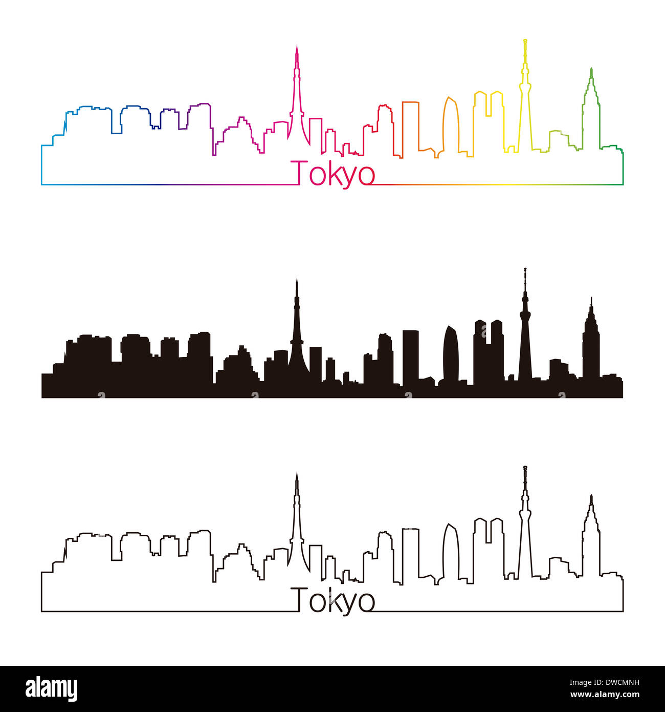 Tokyo skyline linear style with rainbow Stock Photo