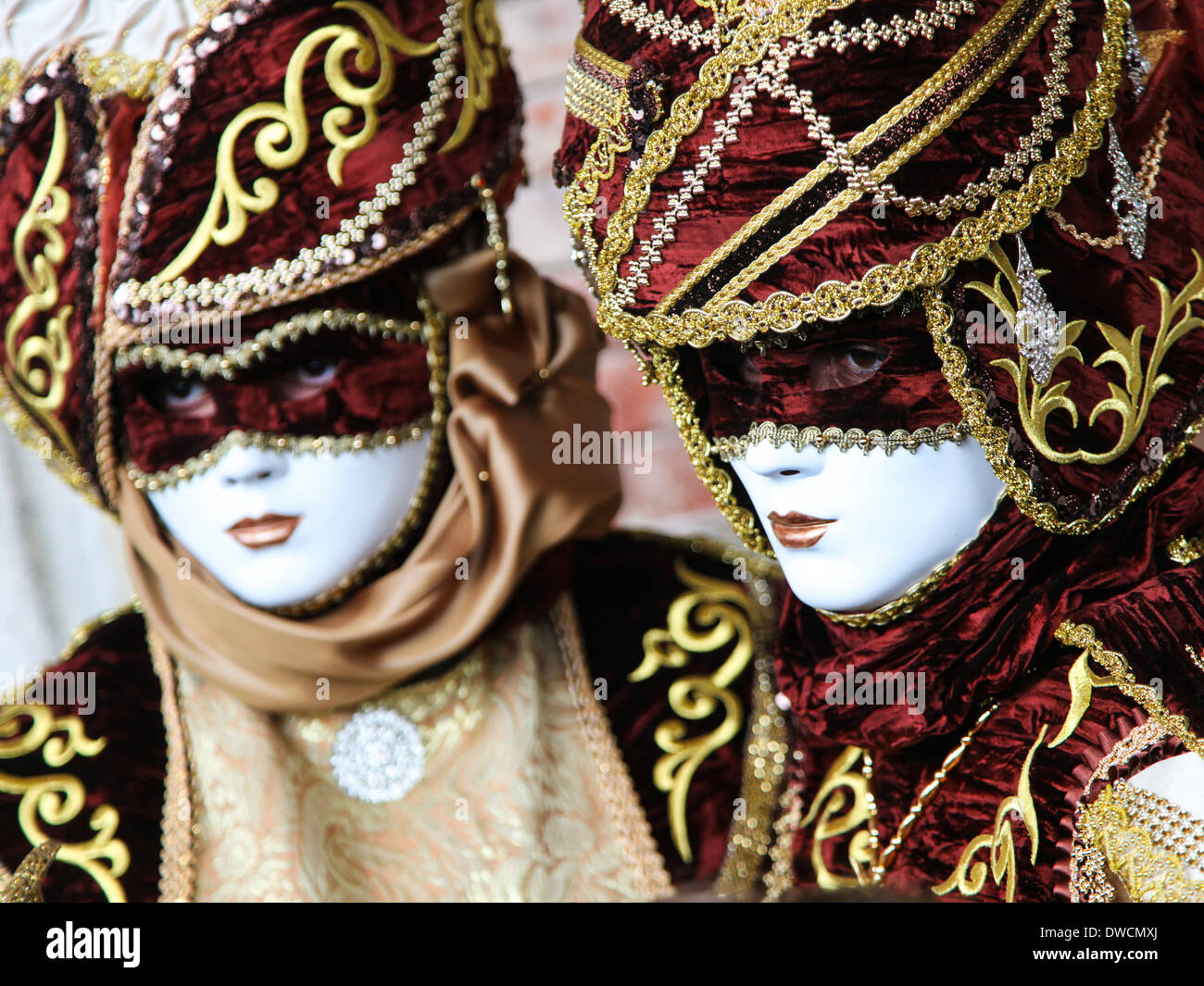 Beautiful couple of masked people on Venice Carnival Stock Photo