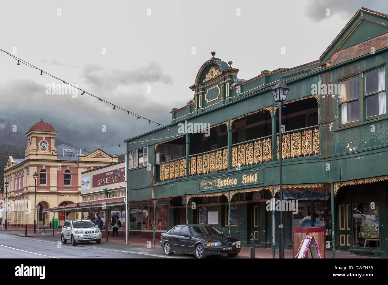 Historic Hunters Hotel circa 1898, Queenstown, Tasmania, Australia Stock Photo