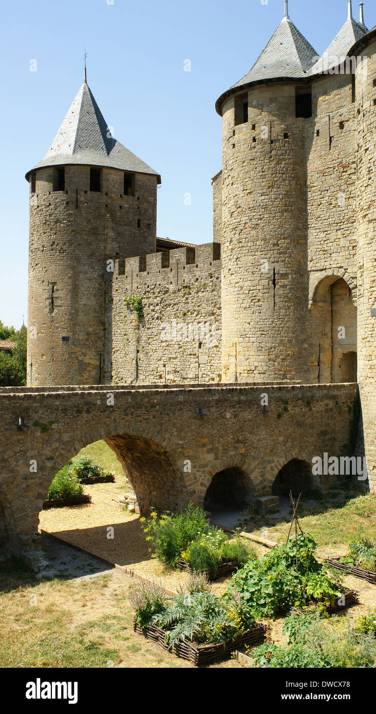 The entrance to the inner keep of Carcassonne castle - medieval castle Stock Photo