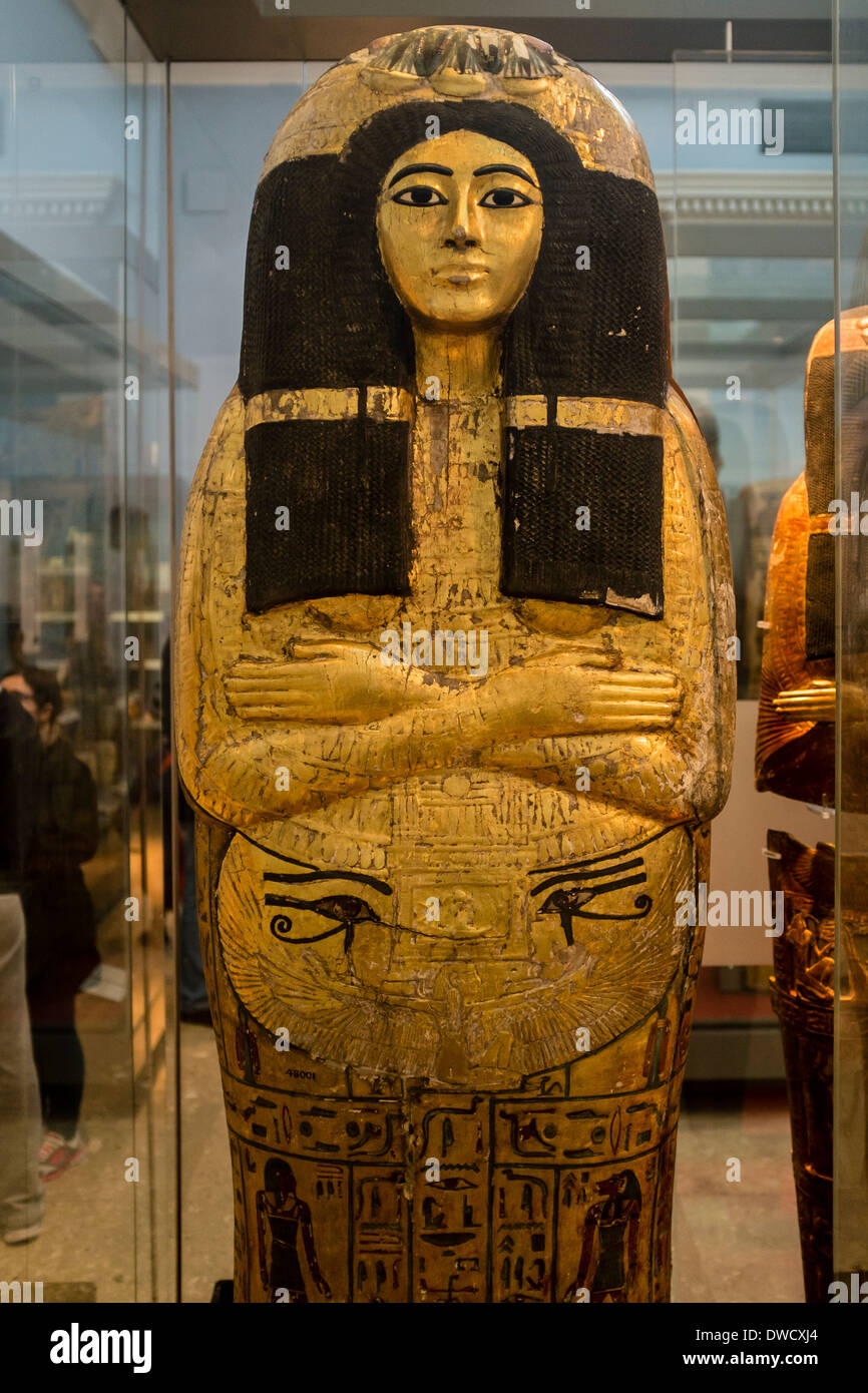 Ancient Egyptian burial sarcophagus of the lady Henutmehyt (1279-1213 BC), British Museum, London UK Stock Photo