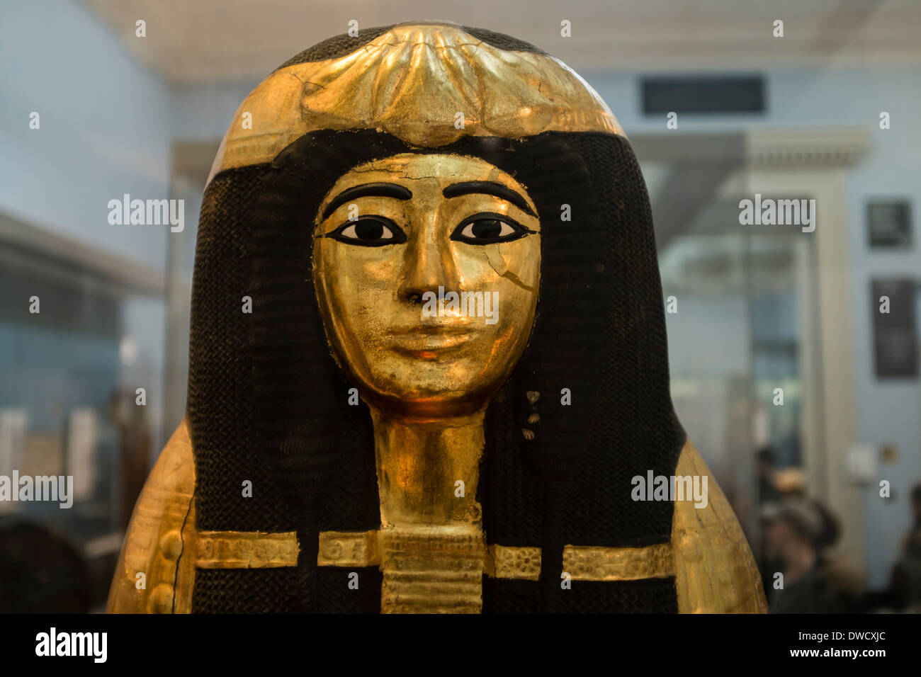 Head of ancient Egyptian sarcophagus of the lady Henutmehyt (1279-1213 BC), British Museum, London UK Stock Photo