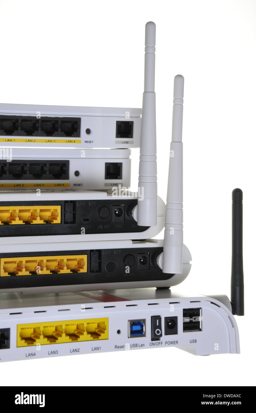 Desktop wireless DSL modem on a white background Stock Photo Alamy