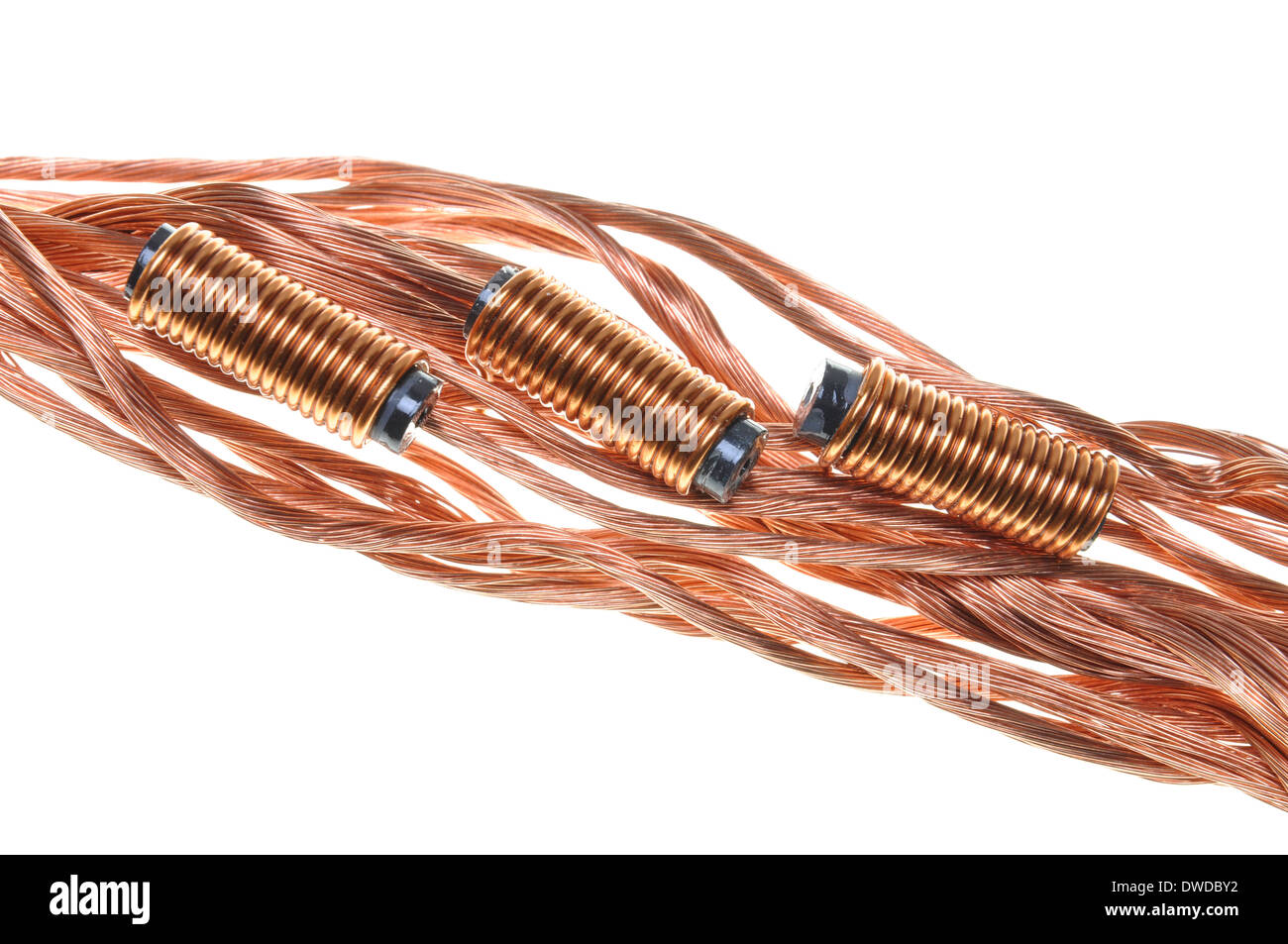 Copper coils and wires, the idea of electric energy consumption Stock