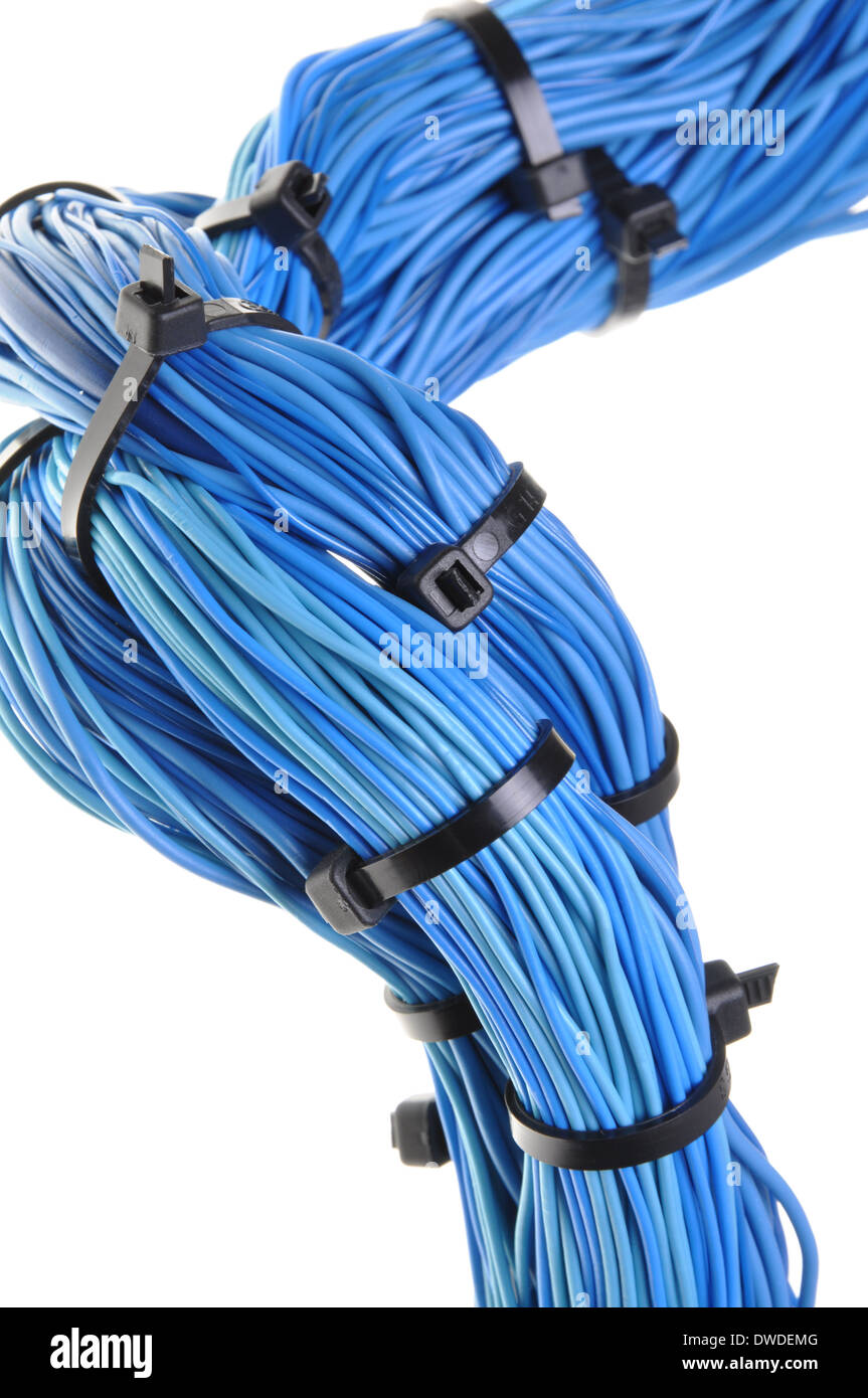 Blue cable bundles in global communication networks Stock Photo Alamy