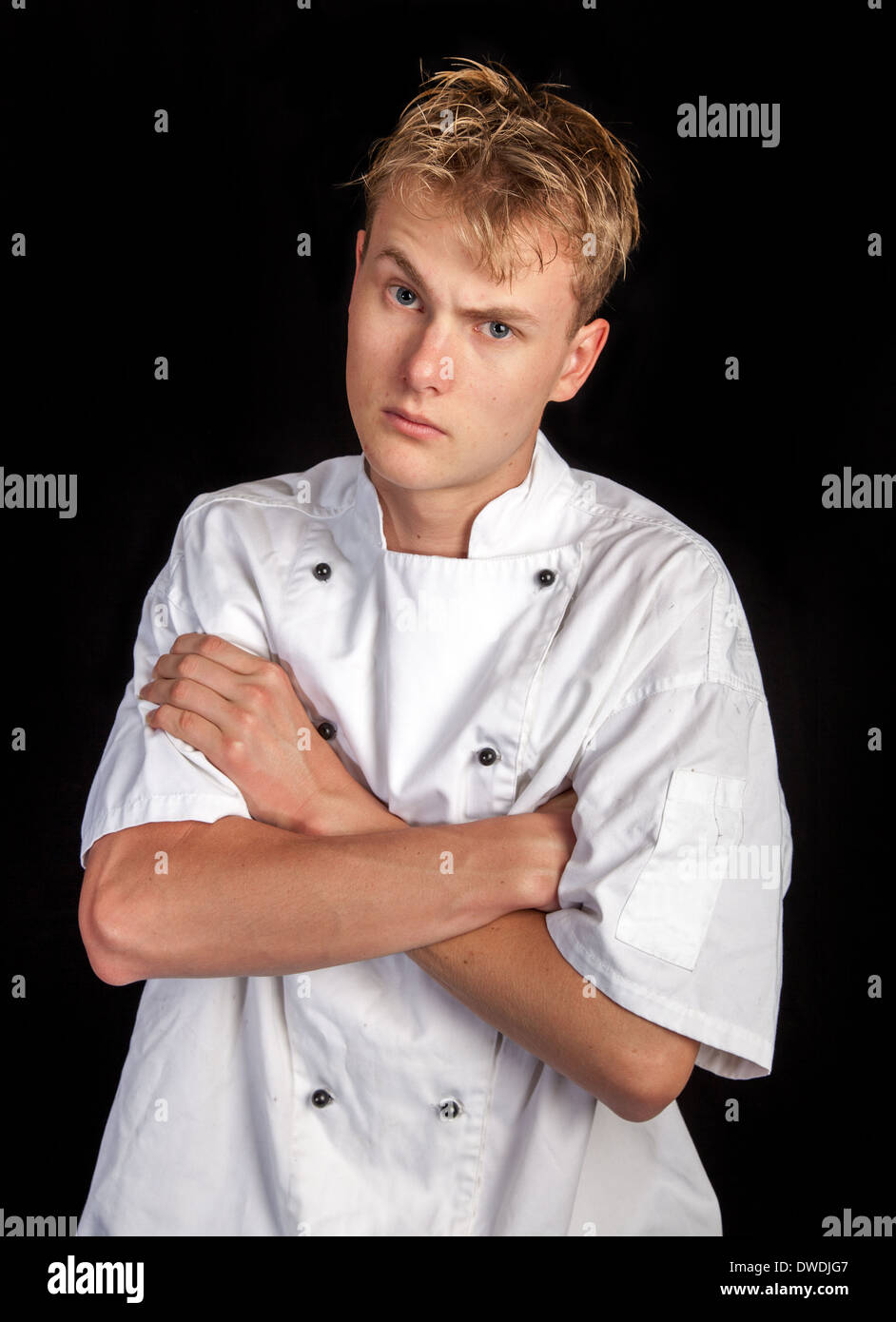 Young chef dealing with a bad day Stock Photo