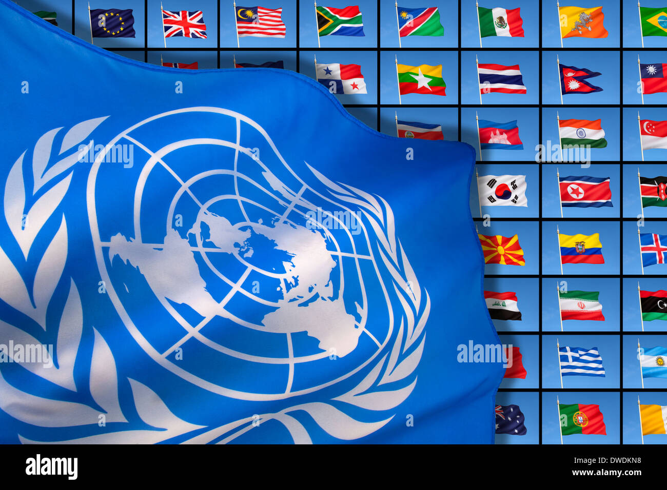 The flag of the United Nations on a background of international flags Stock  Photo - Alamy