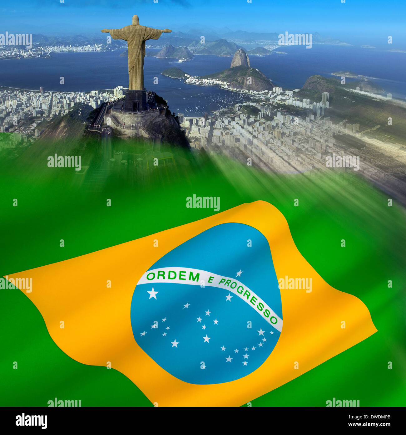 The City Of Rio De Janeiro And The National Flag Of Brazil Stock Photo Alamy