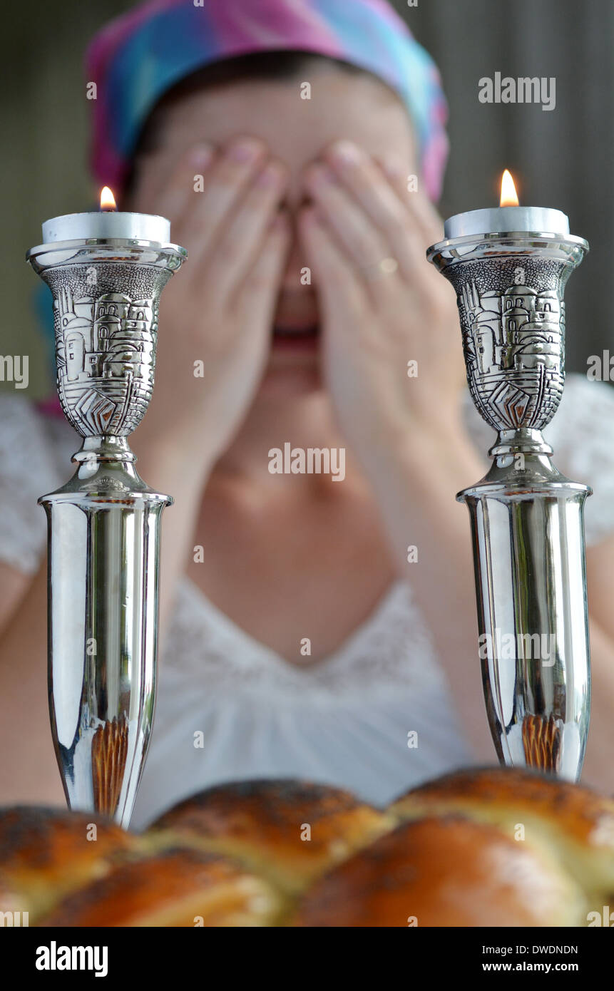 Jewish Sabbath Lighting Candles High Resolution Stock Photography and
