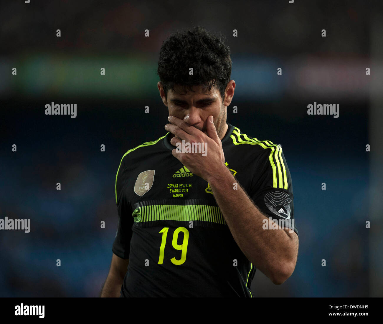 Madrid. 5th Mar, 2014. Diego Costa of Spain reacts during an international friendly football match between Italy and Spain at Madrid, Spain on March 5, 2014. Spain won 1-0. Credit:  Xie Haining/Xinhua/Alamy Live News Stock Photo