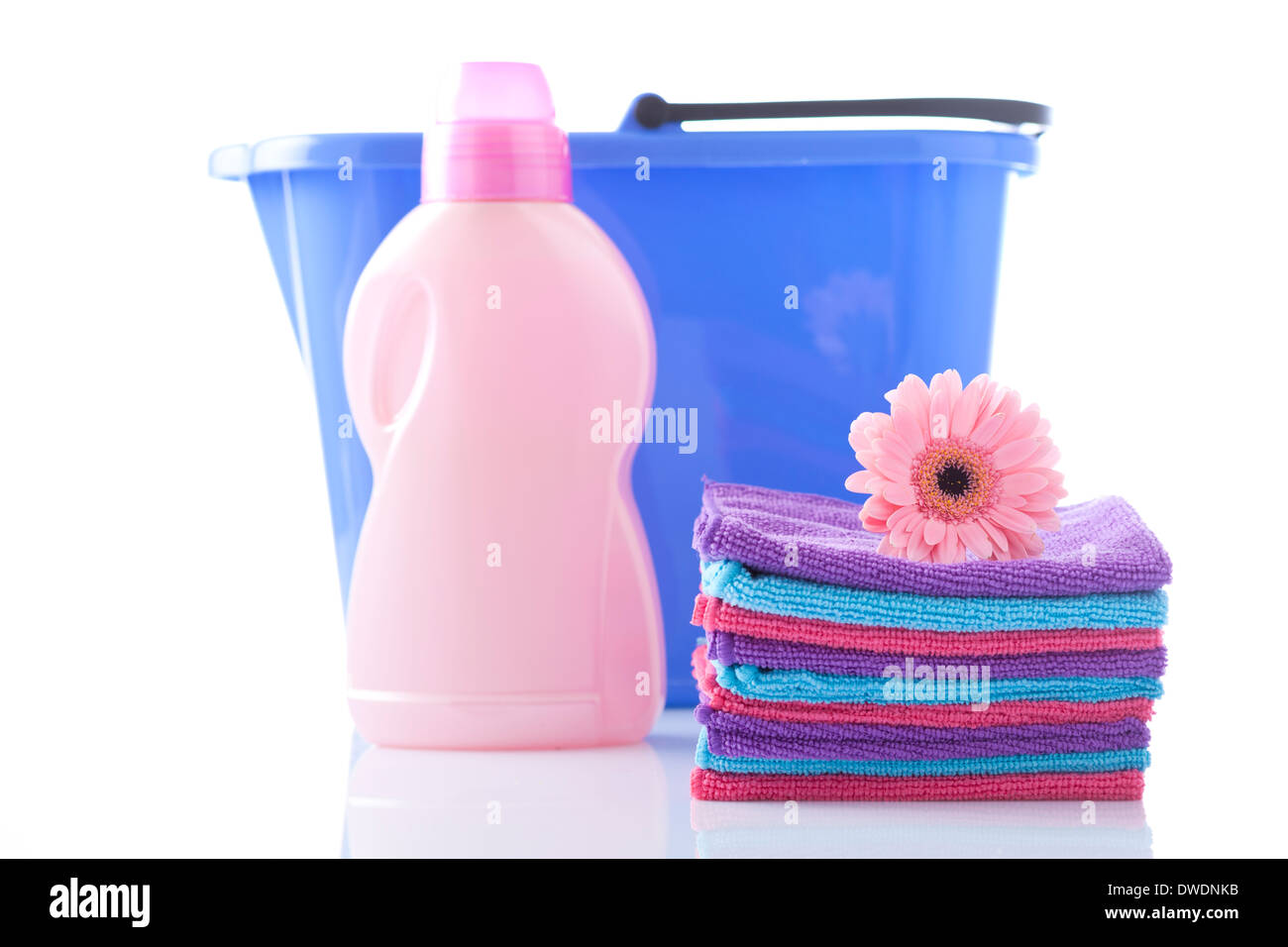 Towels, laundry detergents and bucket isolated Stock Photo Alamy