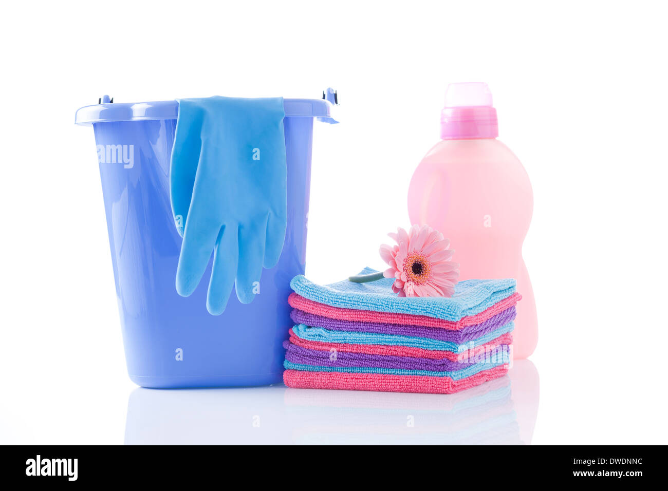 Towels, laundry detergents and bucket isolated Stock Photo Alamy