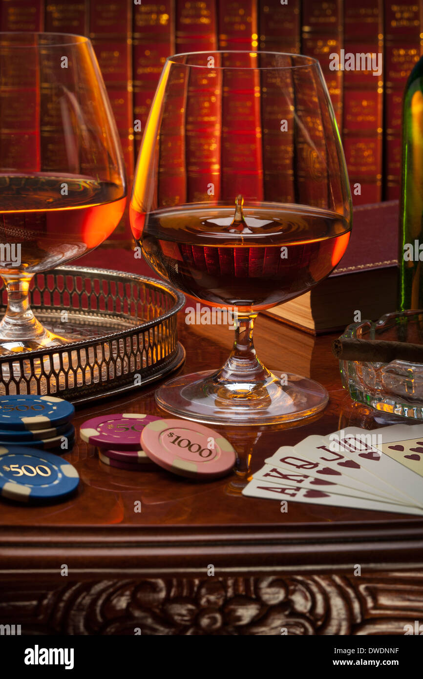 randy glasses (brandy snifter) in a gentleman's club Stock Photo