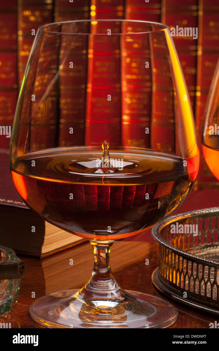 Brandy glasses (brandy snifter) in a gentleman's club Stock Photo