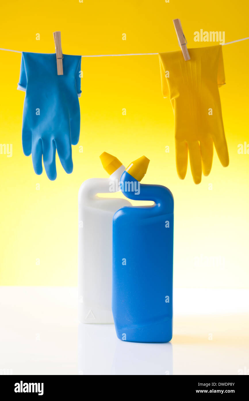 cleaning detergents and cleaning equipment Stock Photo