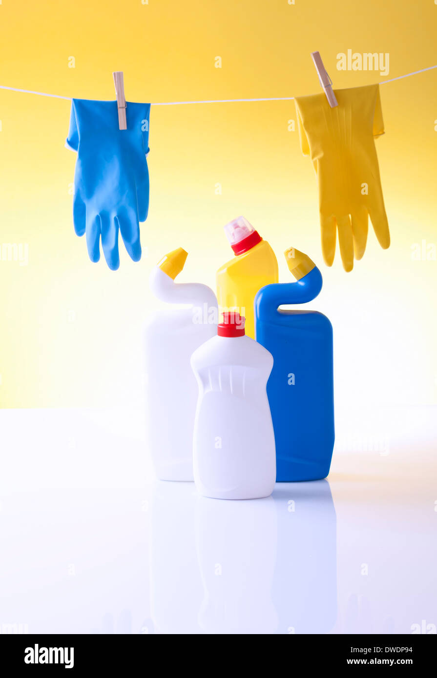 cleaning detergents and cleaning equipment Stock Photo