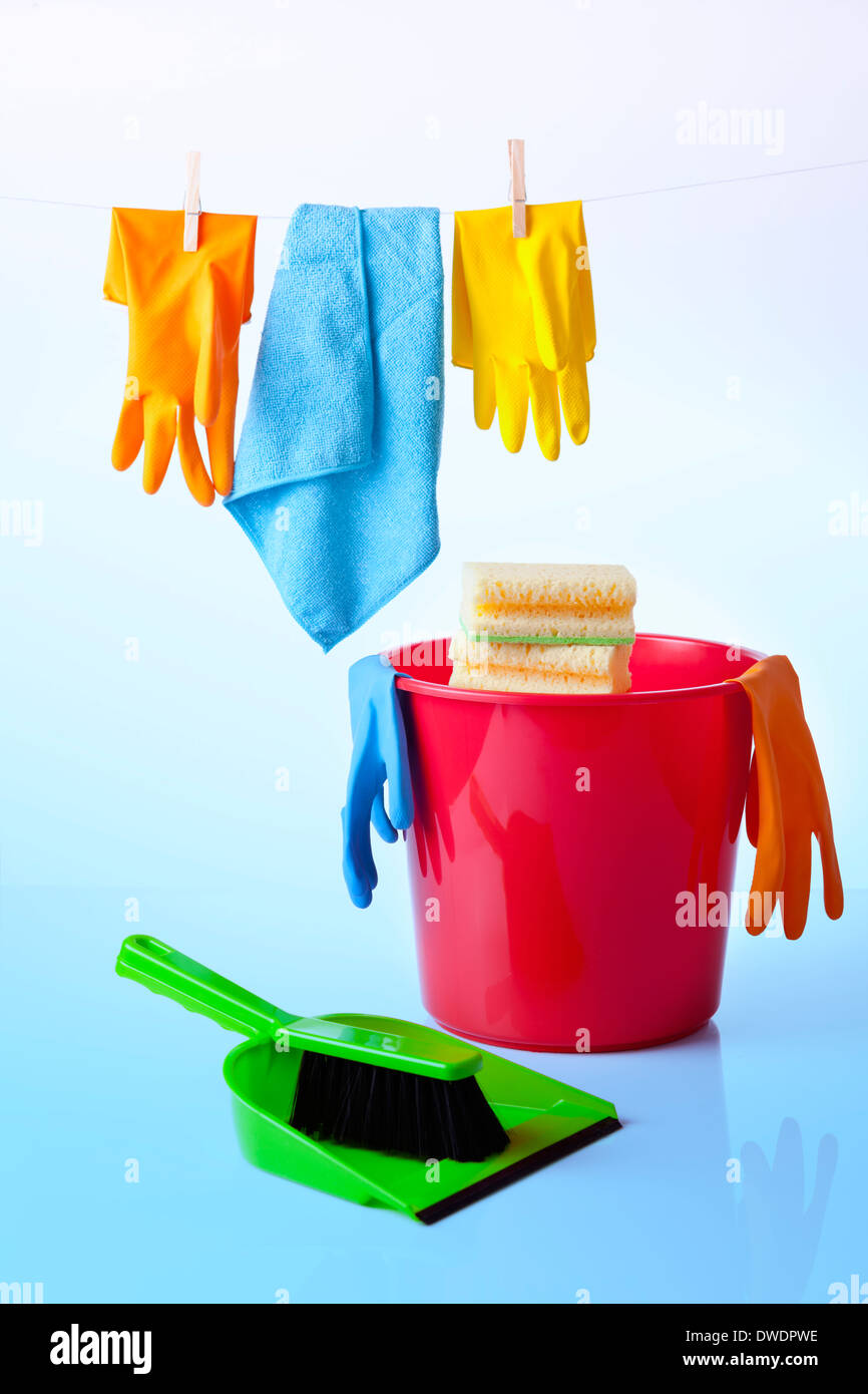 cleaning items for housekeeping Stock Photo Alamy