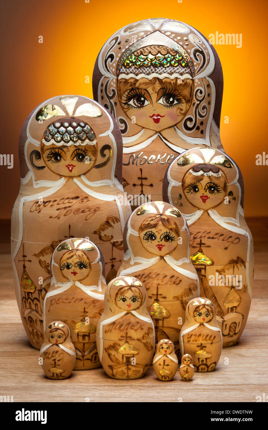 A matryoshka doll, also known as a Russian nesting doll Stock Photo