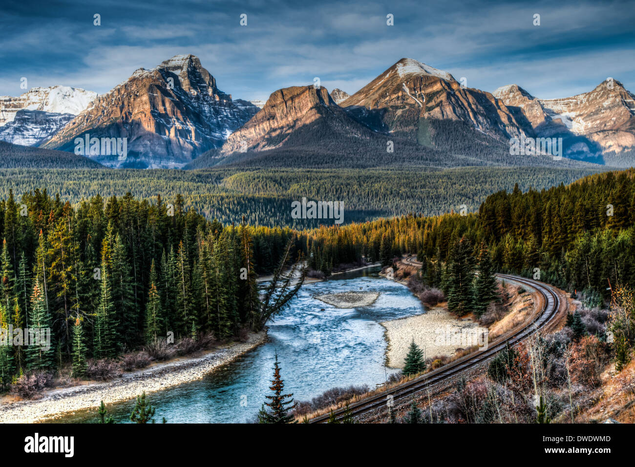 Iconic Morant's Curve, Banff National Park, Alberta Canada Stock Photo