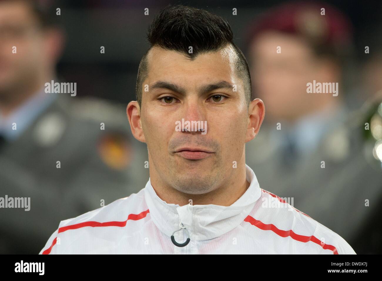 Stuttgart, Germany. 05th Mar, 2014. Chile's Gary Medel stands on the pitch before the international friendly match between Germany and Chile at Mercedes-Benz-Arena in Stuttgart, Germany, 05 March 2014. Photo: Sebastian Kahnert/dpa/Alamy Live News Stock Photo