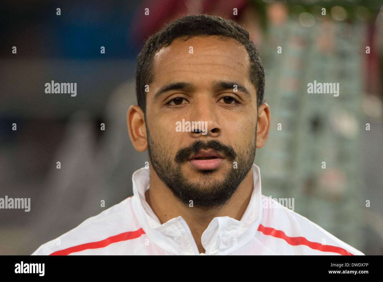 Stuttgart, Germany. 05th Mar, 2014. Chile's Jean Beausejour stands on the pitch before the international friendly match between Germany and Chile at Mercedes-Benz-Arena in Stuttgart, Germany, 05 March 2014. Photo: Sebastian Kahnert/dpa/Alamy Live News Stock Photo