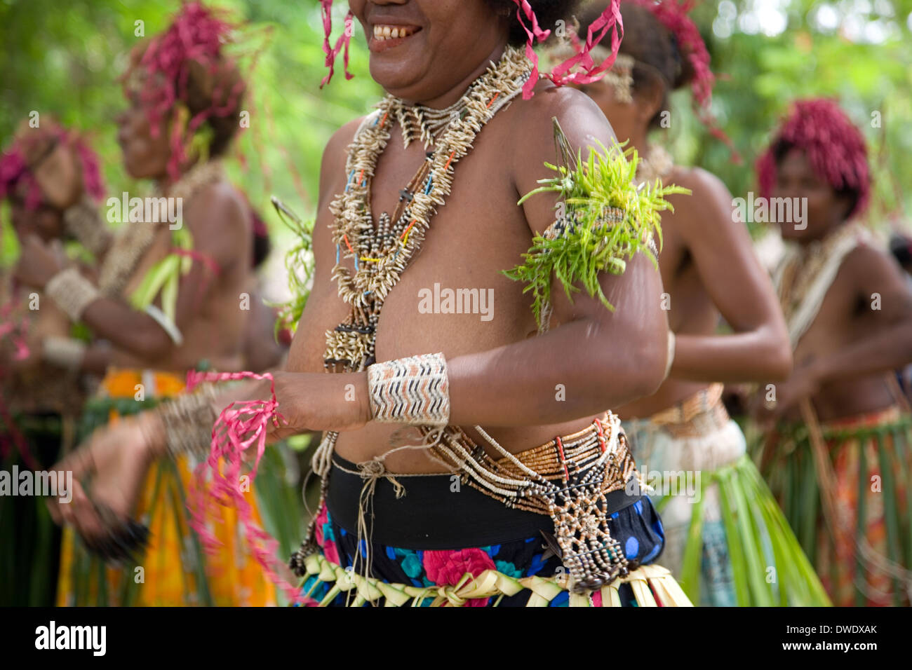 Traditionally costumed dancers from throughout the island perform at Santa Ana Island, Solomon Islands, South Pacific Stock Photo