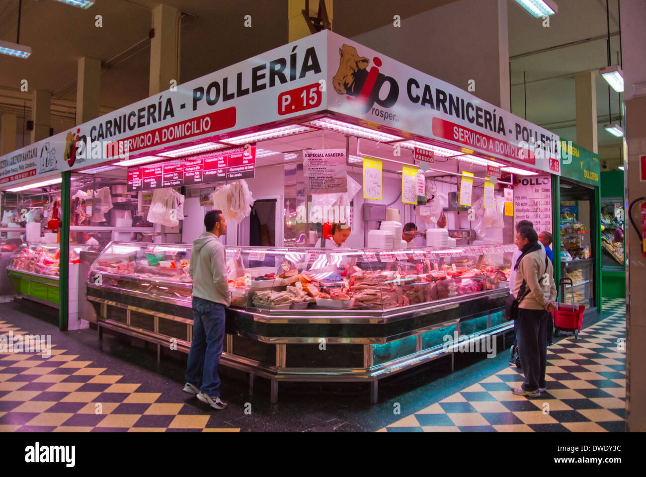 Meat and chicken stall, Mercado Central market hall, Las Palmas de Gran Canaria, the Canary Islands, Spain, Europe Stock Photo