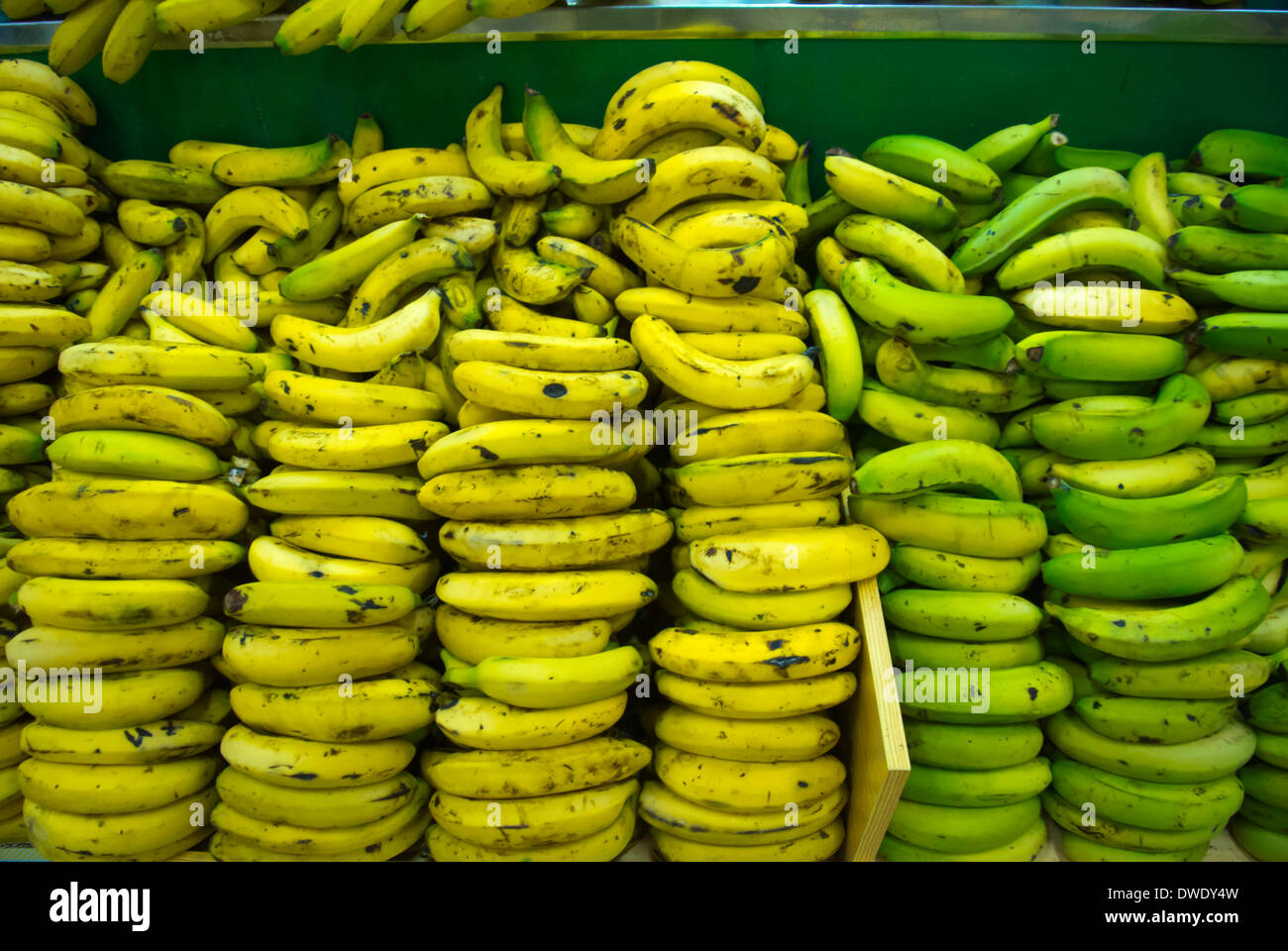 Bananas and plantains, Mercado Central market hall, Las Palmas de Gran Canaria, the Canary Islands, Spain, Europe Stock Photo