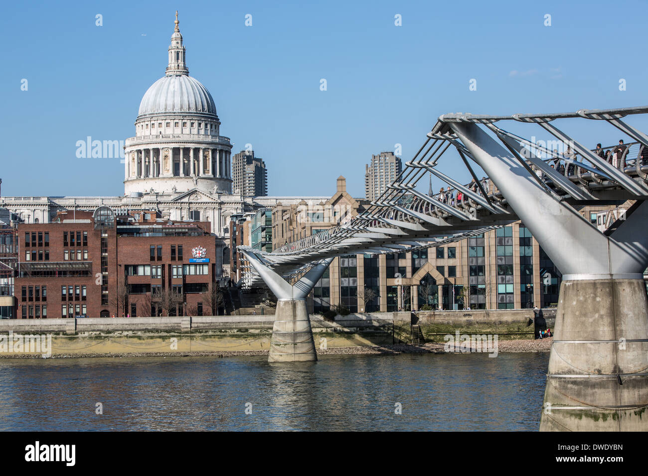 St Paul's Cathedral and the Millennium Bridge, London Stock Photo