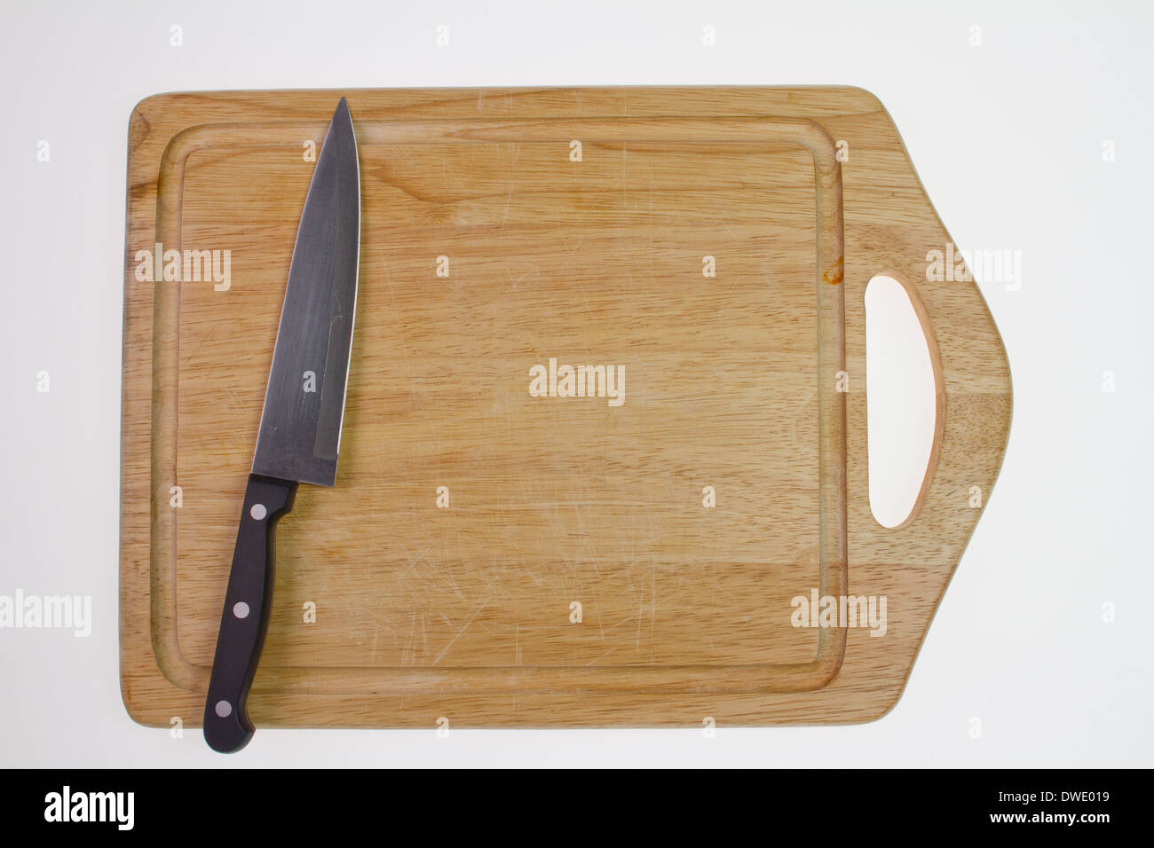 Chopping board and Knife Stock Photo