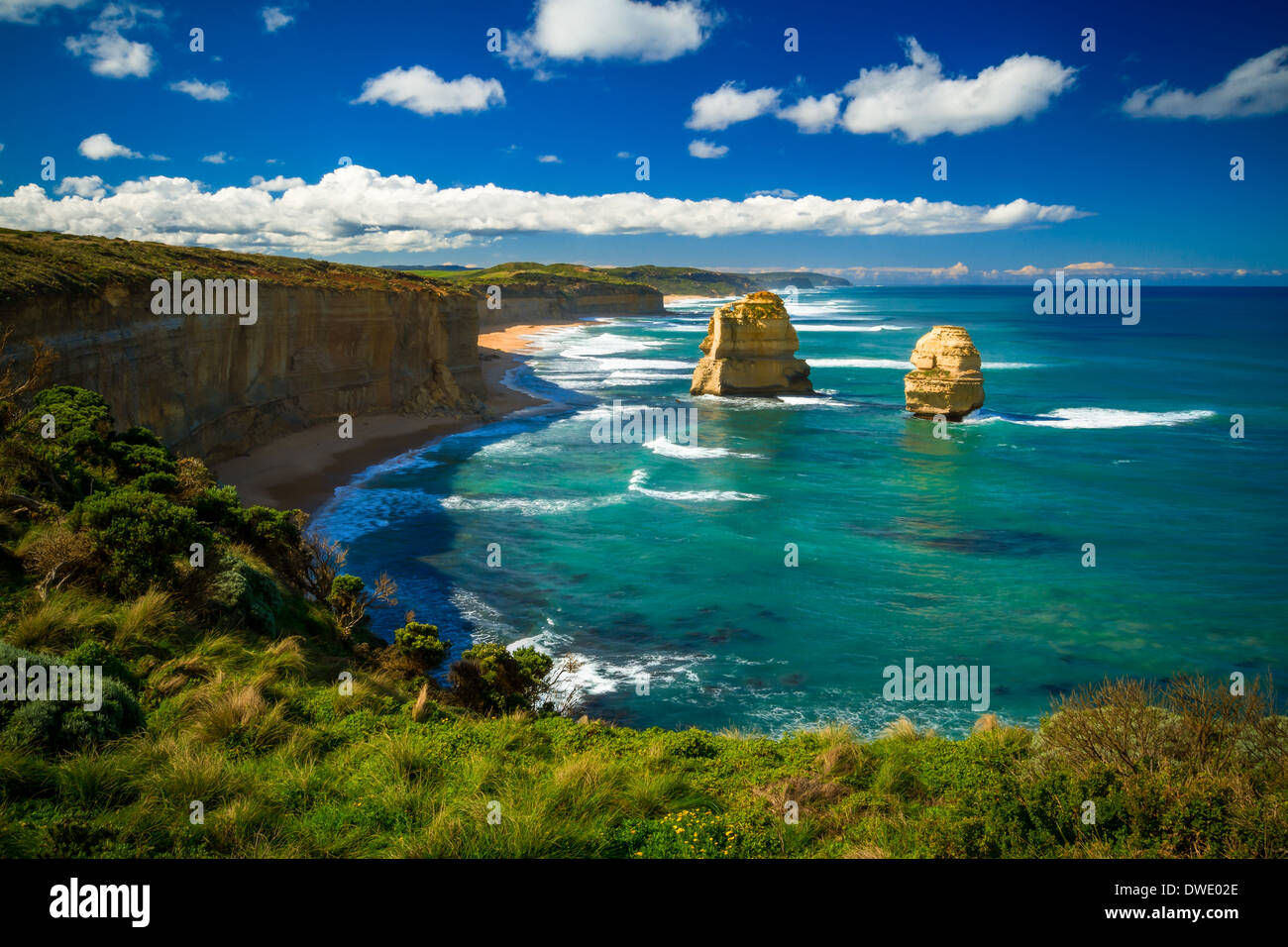 Gog and Magog with the near by Gibson Steps viewed from the cliff face. Stock Photo