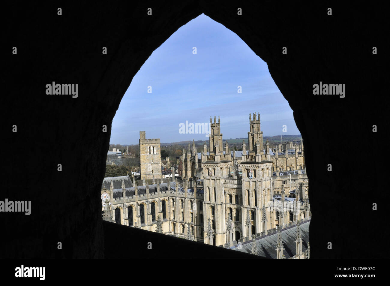 A view of Oxford university from university church St Mary the virgin. Stock Photo