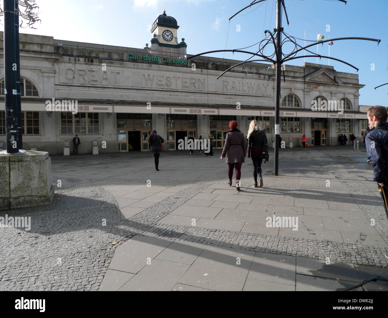 People outside Cardiff Central Station exterior Cardiff Wales UK  KATHY DEWITT Stock Photo